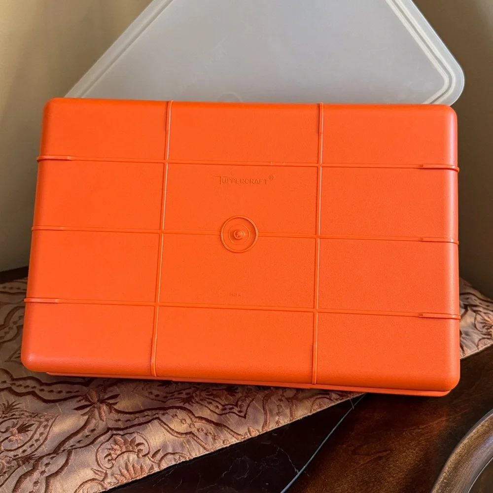 Tupperware Orange and White Compartment Rectangle Storage Container